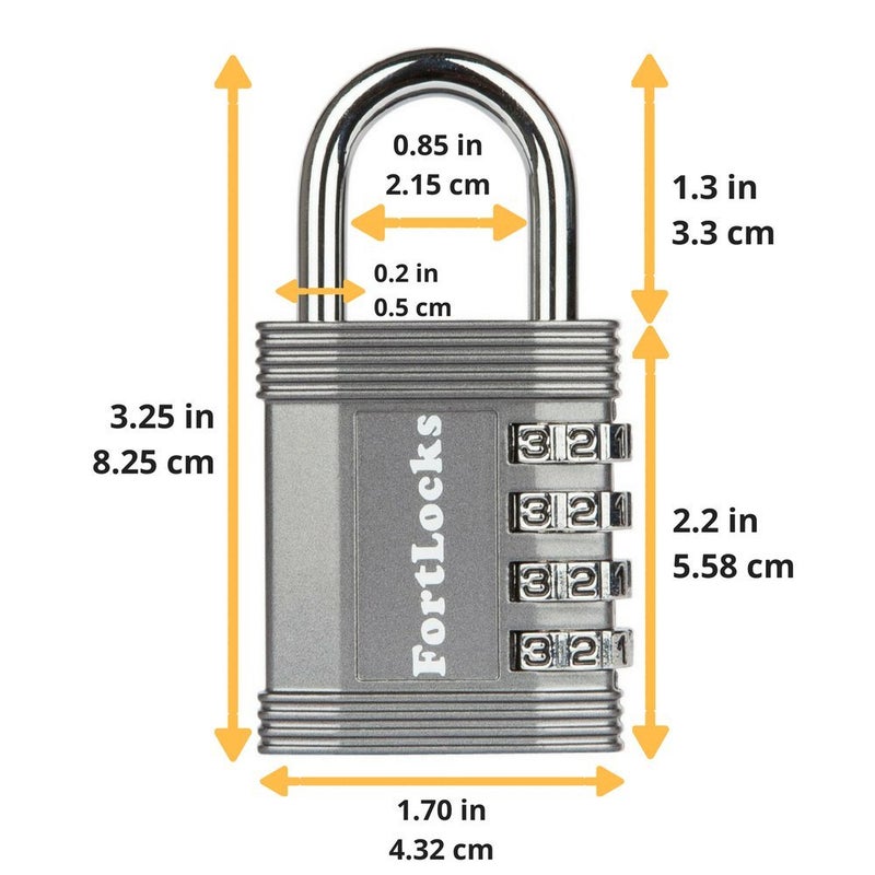 FortLocks Padlock - 4 Digit Combination Lock for Gym Outdoor & School Locker, Fence, Case & Shed â€“ Heavy Duty Resettable Set Your Own Combo â€“ Waterproof & Weatherproof (2 Pack - Silver) - Image 2